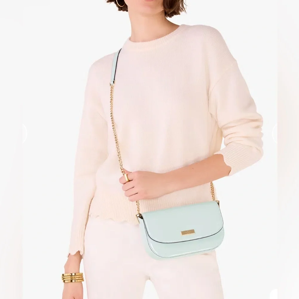 Kate Spade Krista Patent Chain Crossbody Hazy Morning Blue Gold